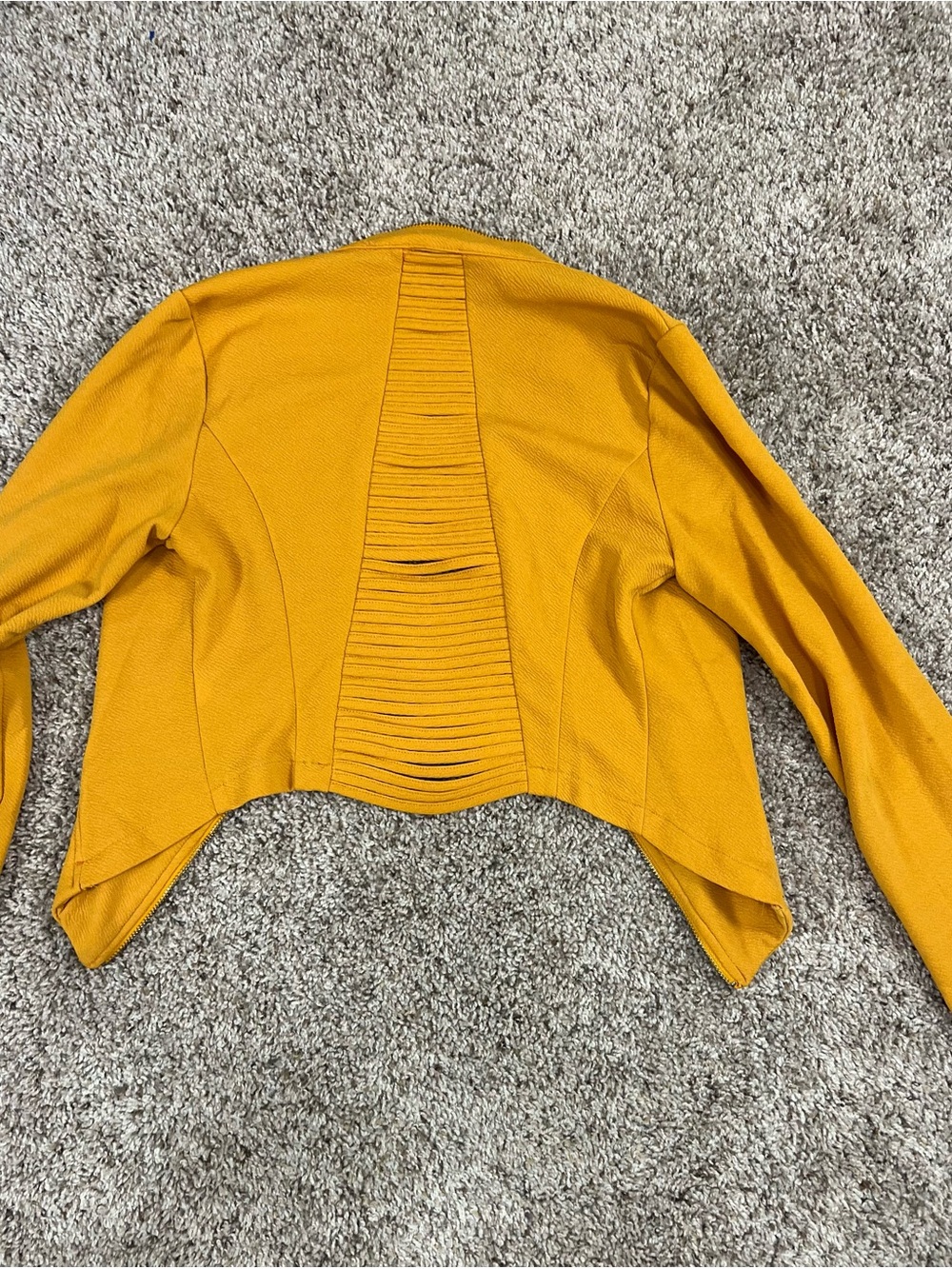 Open Front Moto Jacket Mock Collar Mustard Caged Back Women's Small Asymmetric - Picture 5 of 7